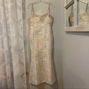 My March Formal Midi Dress Beige Pearls New Without Tags Womens Size Small